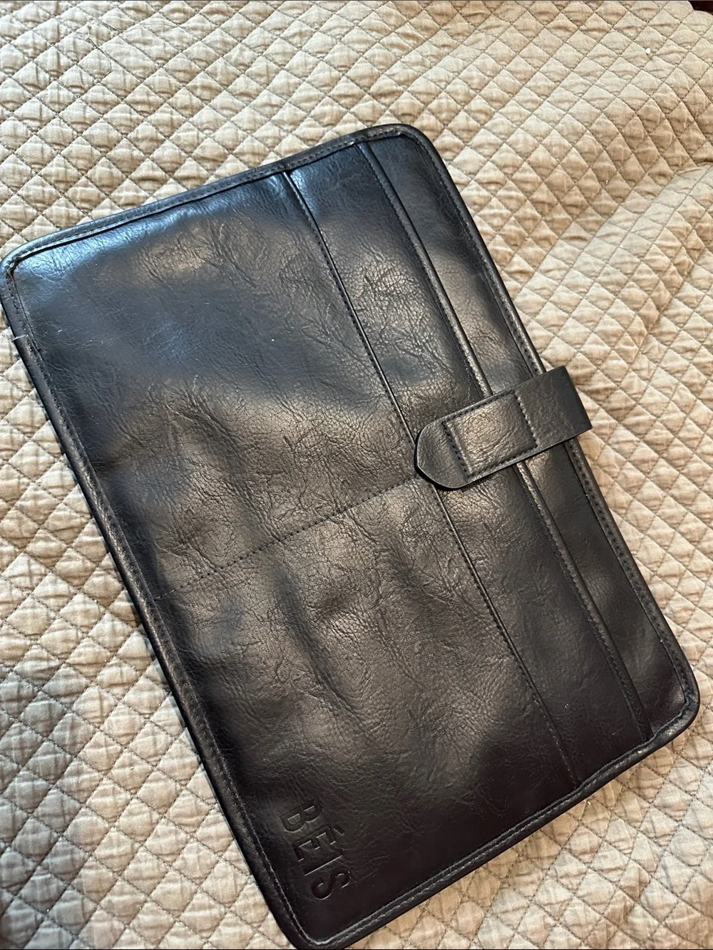 BEIS Black Padded Computer Folio Case with Strap Closure